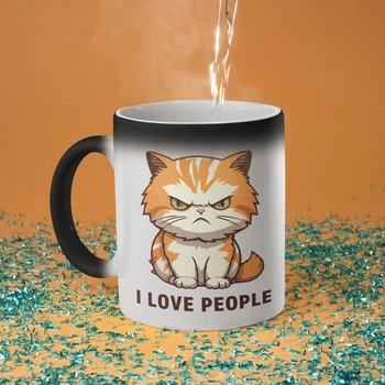 Кружка хамелеон с принтом "I Love People" на подарок для друга, подруги керамическая 330 мл белая