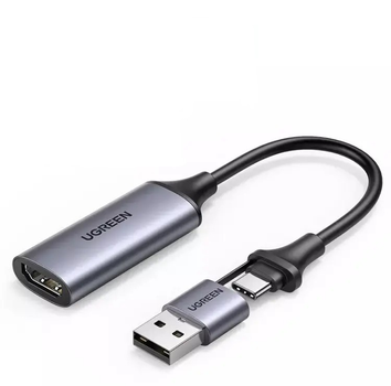 Карта видеозахвата UGREEN CM489 HDMI 4K to USB-C/A 1080P Video Grabber Box для ПК, компьютерной камеры, записи потокового видео Grey (40189)