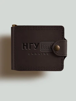 Зажим для денег Turtle Comfort с тиснением НГУ hub с монетницей из натуральной кожи Crazy Horse Темно-коричневый