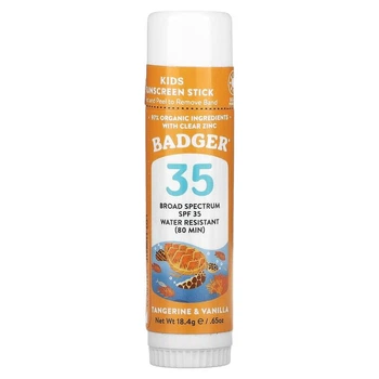 Детский Spf крем стик для лица солнцезащитный SPF 35 Badger Company, мандарин и ваниль, 18,4 г