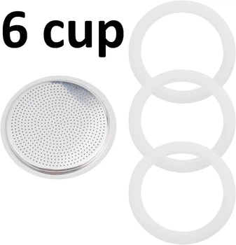 Набор прокладок и фильтр для гейзерной кофеварки 6 cup 3 уплотнителя + сито Bialetti