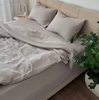 Простирадло King Size Lavson з преміального 4-х шарового мусліну 280х240 Мигдаль