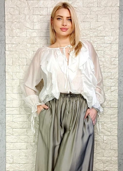 Блуза з ліоцелу декорована воланами біла Italy Moda M-XL 21-205
