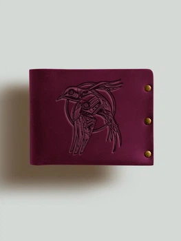 Кошелек на заклепках Turtle с тиснением Стальная ласточка из натуральной кожи Crazy Horse Бордовый