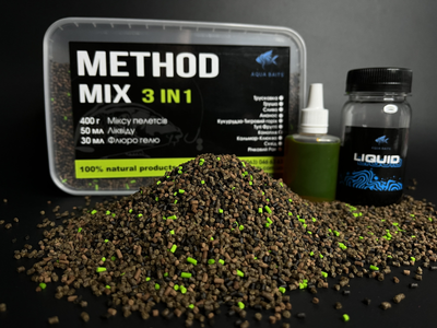 Метод мікс 3в1 Aqua baits Metod Mix 3 in 1 "Конопля" 400 гр + 50 мл ліквіду + 30 мл Флюро