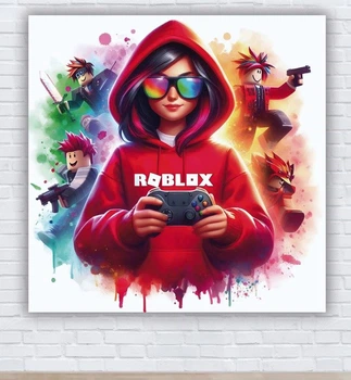 Паперовий плакат "Роблокс, Roblox. Дівчинка з джойстиком" 150х150 см