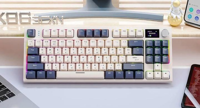 Беспроводная механическая Клавиатура Attack Shark K86 + наклейки укр раскладки, Bluetooth/2,4g с мини-дисплеем и поворотной кнопкой громкости,Hot-Swap, RGB-подсветка, White-Blue