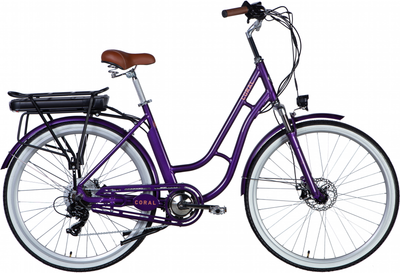 Електровелосипед Dorozhnik eCORAL DD FR 19" 28" AL 36 В 12.5 Аг 500 Вт з кріпл. до багажної. задн. з крилом St з ліхтарем з багажем. 2025 Фіолетово-синій (ELB-D-28-077)