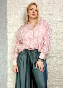 Блуза напівпрозора з органзи декорована рюшами рожева Vince Otto M-XL 22-303