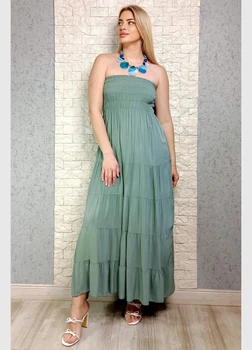 Сарафан максі А-силуету зі штапелю оливковий New Collection S-L 14-7305