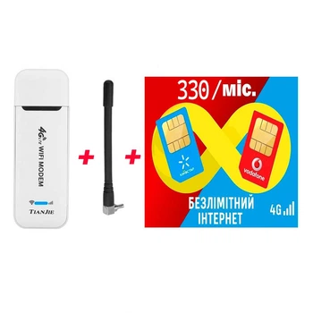 Высокоскоростной модем/роутер USB WI-FI 3G/4G LTE TianJie 3 в 1+1 антенна 4G(LTE) 4 db + Подарок - симкарта для интернета