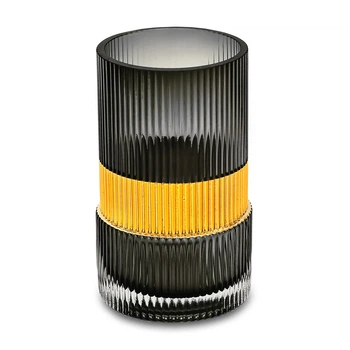 Ваза Stenson R95318 скляна "Candle" 10х17 см Сірий із золотим
