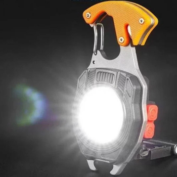 Аккумуляторный LED фонарик-брелок на карабине 7в1, мини фонарик с магнитом, зажигалкой, открывалкой и отверткой AND-5147