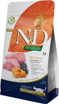 Сухий корм для котів Farmina N&D Grain Free Pumpkin Lamb & Blueberry Neutered Adult для стерилізованих кішок з гарбузом, ягням та чорницею 1.5 кг (8010276040138)