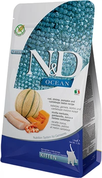 Сухой корм для кошек Farmina N&D Grain Free Ocean Cod Shrimp Pumpkin & Cantaloupemelon Kitten с треской, креветками, тыквой и дыней 1.5 кг (8010276038852)