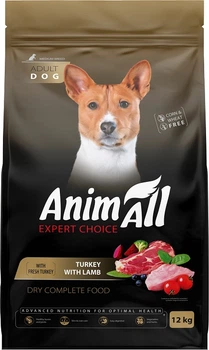 Повнораціонний сухий корм AnimAll для дорослих собак середніх порід зі свіжою індичкою та ягням