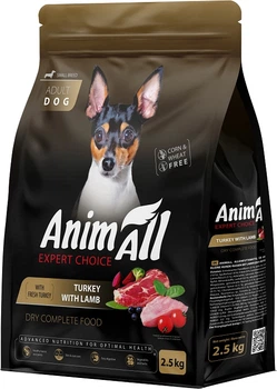 Полнорационный сухой корм AnimAll для взрослых собак малых пород со свежей индейкой и ягненком 2.5 кг (5902706511581)