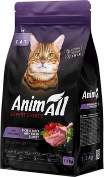 Сухий корм для кішок AnimAll зі свіжою індичкою та качкою