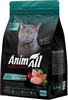 Полнорационный сухой корм AnimAll для стерилизованных кошек с курицей и свежей ягнятиной 0.4 кг (5902706511727)