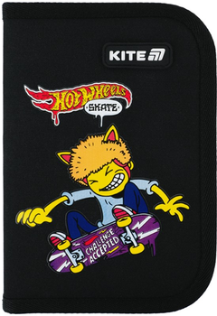 Пенал шкільний без наповнення Kite Hot Wheels Skate 1 відділення 2 відвороти 20.5х14х4 см Чорний (HW25-622-2)
