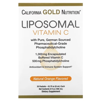 Липосомальный витамин C California Gold Nutrition в жидкой форме со вкусом апельсина 1000 мг, 30 пакетиков по 6 мл