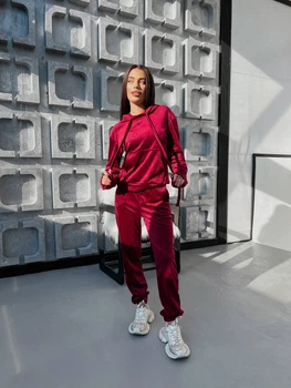 Жіночий спортивний велюровий костюм (худі + штани) Uaclothes 50-52 Зелений меланж (like32189-123911358)
