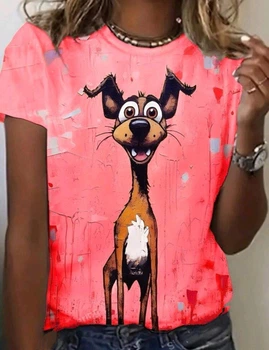 Футболка NEW SUMMER яркая женская с забавным рисунком DOG, коралловый S/M