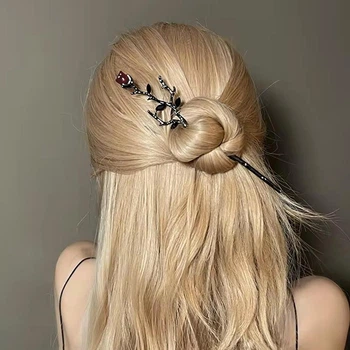 Заколка паличка Анна Ясеницька "Red Rose" срібляста, 17 см