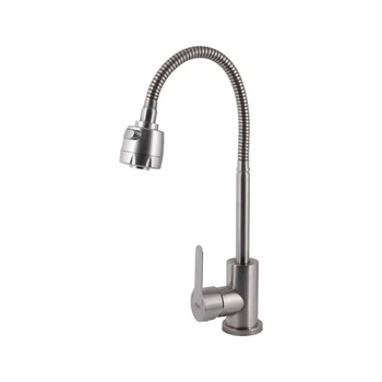 Смеситель для кухни нержавейка, однорычажный с гибким изливом Brinex Pure 015F41 Nickel BRIPUR015F41NKL