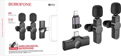 Петличный микрофон Borofone BFK12 (Lightning/Type-C) Black (39544)