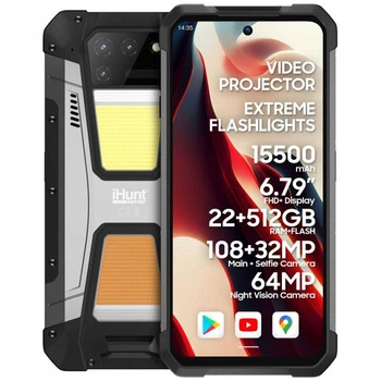 Протиударний телефон захищений водонепроникний смартфон iHunt Titan Metal P22000 Projector PRO - 12/512 Гб, 15500 мАг, камера нічного бачення, лазерний відео проектор