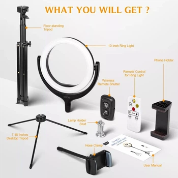 Профессиональная лампа видеосвет Veron LED CODN-539B 10 inch+1.45cm tripod stand