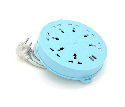 Мережевий фільтр QiaoLian YT-20, 7 Розеток + 2 USB, 2 м, перетин 3х0, 75мм, Blue, Blister