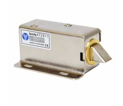 Накладний мініатюрний електрозамок YE-302A (POWER-CLOSED), 12V DC - 600mA, 54,5 х 41 х 28