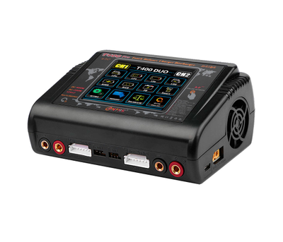 Зарядний пристрій HTRCT400 Pro Duo AC200 - DC400Вт, тип АКБ LiPo, LiHv, Li-ion, NiMh, LiFe, Pb, 3.2 Touch screen, 100*65*140 (мм