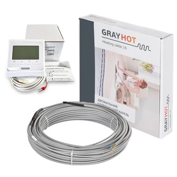 Нагревательный кабель Grayhot 9 м, 129 Вт + программируемый терморегулятор E51.716