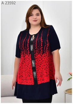 Женская удлиненная туника большого размера UF-Fashion МА-23592 68 красно-синий