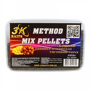 Метод микс пеллетс 3KBaits Сладкая кукуруза-тигровый орех 400г (3KB1864)