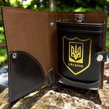 Фляга в форме портмоне Герб України алкогольных заповедей 9Oz/266ml