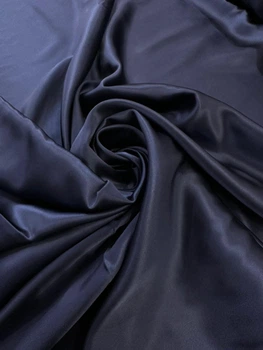 Ткань Шелк натуральный темно синий 82г/м2 140см 1пог.м(19ММ-navy blue)