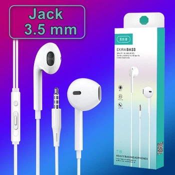 Навушники дротові з мікрофоном T15 Jack 3.5 mm White