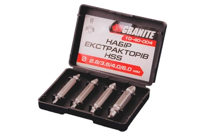 Набор экстракторов для винтов Granite 4 шт для выкручивания сломанных болтов и шпилек сталь HSS 4341 (D-IT_22-C)