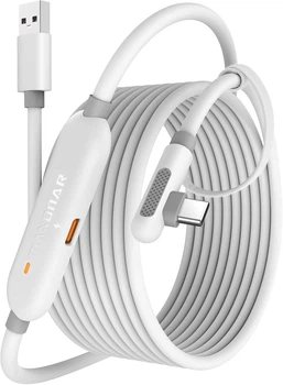 Кабель Maxonar USB 3.0 to USB C для Meta Quest 3S/Quest 3/Oculus Quest 2/Pico 4 c зарядкой, 5м, белый