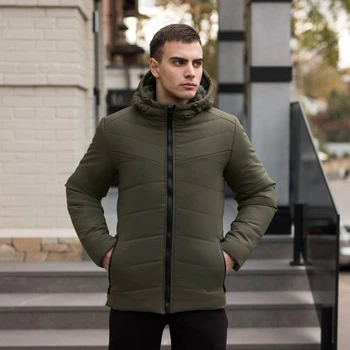 Мужская зимняя куртка плащевка с утеплителем до -18°C XL хаки (OWku1083kh)