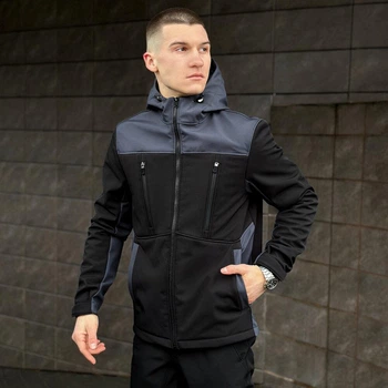 Чоловіча куртка демісезонна SoftShell M чорна з сірим (OWku2763bage)