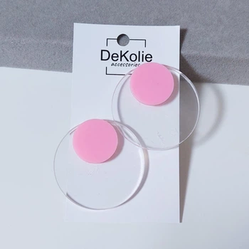Сережки круглі з акрилу DeKolie MK0816 прозорі з рожевим
