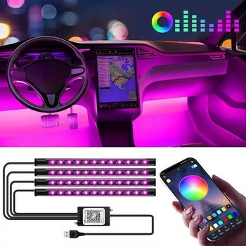 Светодиодные ленты подсветка RGB 16 млн цветов для салона автомобиля с управлением через приложение APP