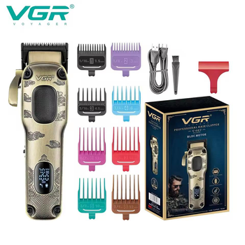 Профессиональная аккумуляторная машинка для стрижки волос VGR V-027 с 8 сменными насадками 1,5-19 мм