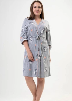 Женский коттоновый халат Ёжики Vienetta 4XL серый