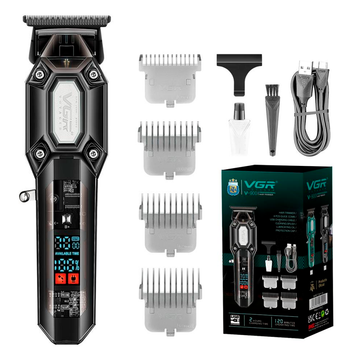 Тример акумуляторний VGR V-900 BLACK, 4 насадки, 7000 RPM, 700mAh, LED дисплей